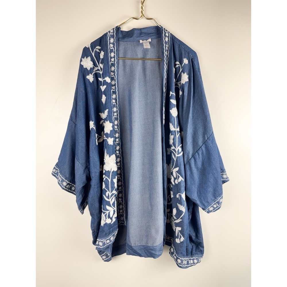 J Jill Kimono Chambray XL-3X Embroidered Boho Coastal Artisanal